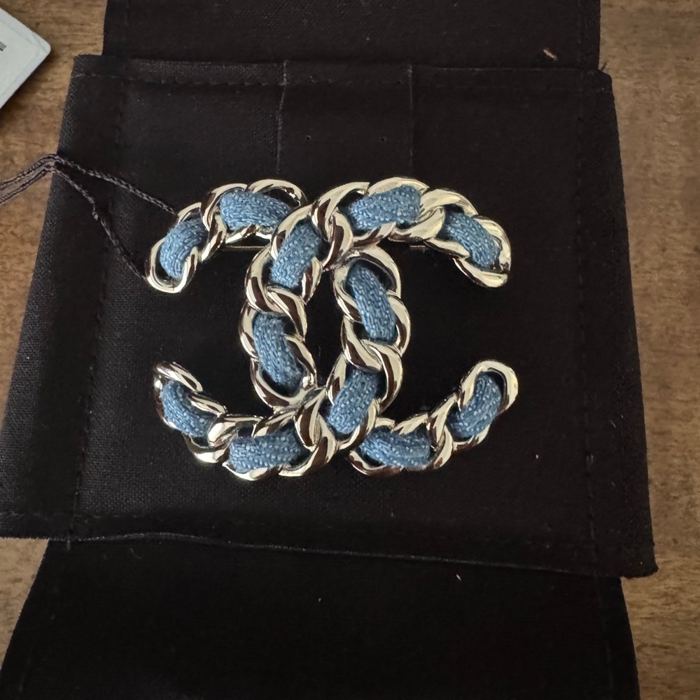 CHANEL Silver and Blue Brooch